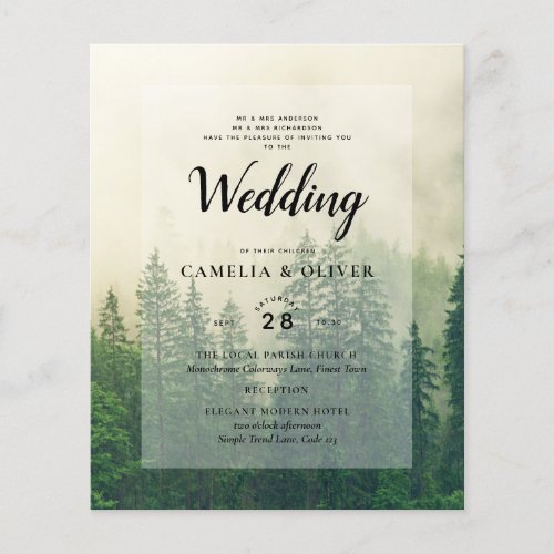 BUDGET Green Forest Pine Trees Wedding INVITE Flyer