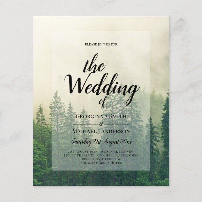 BUDGET Green Forest Pine Trees Wedding INVITE Flyer (Front)