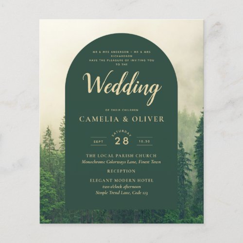 BUDGET Green Forest Pine Trees Wedding INVITE Flyer