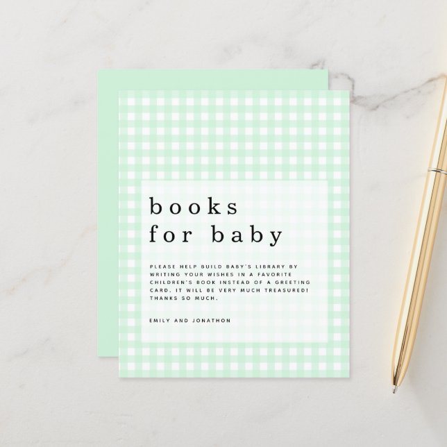 Budget Green Gingham Books for Baby enclosure (Front/Back In Situ)