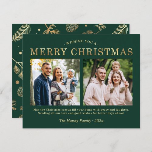 Budget Green Gold 2 Photo Merry Christmas Cards