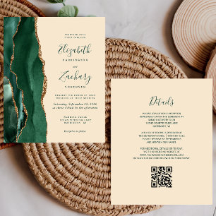 Budget Green Gold Agate Champagne QR Code Wedding
