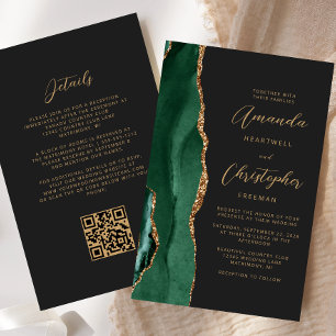 Budget Green Gold Agate Dark QR Code Wedding