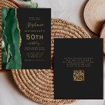 Budget Green Gold Agate QR Code 50th Birthday<br><div class="desc">The left-hand edge of this elegant modern 50th birthday party invitation features an emerald green watercolor agate border trimmed with gold faux glitter. The customizable text combines gold-colored handwriting, copperplate and italic fonts on a slate black background. Add RSVP instructions on the back of the card, along with a QR...</div>