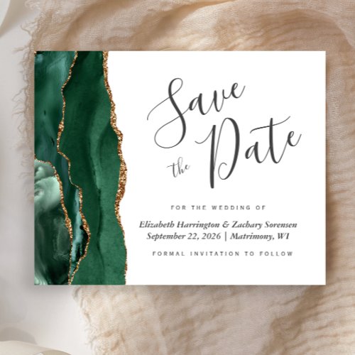 Budget Green Gold Agate Wedding Save the Date