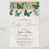 Budget Green Gold Butterfly Baby Shower Invitation
