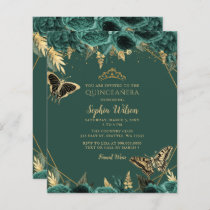 Budget Green Gold Butterfly Quinceañera Invitation