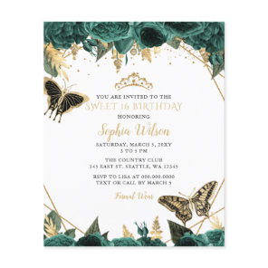 Budget Green Gold Butterfly Sweet 16 Invitation