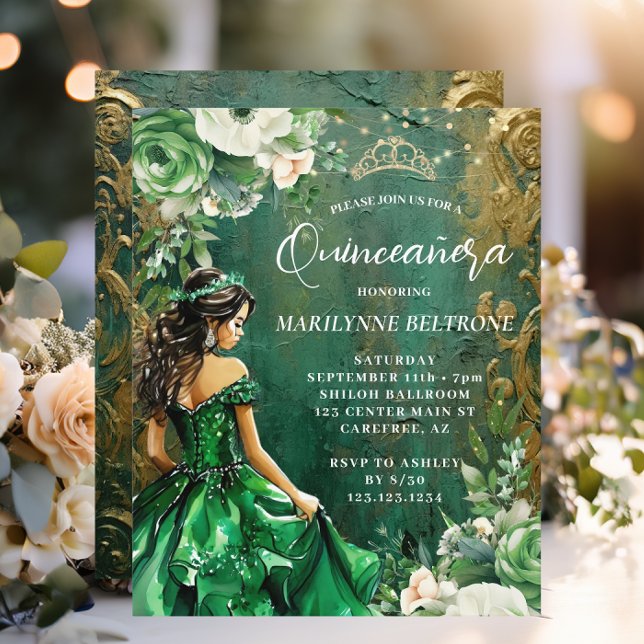 Budget Green Gold Floral Princess Quinceañera (Creator Uploaded)