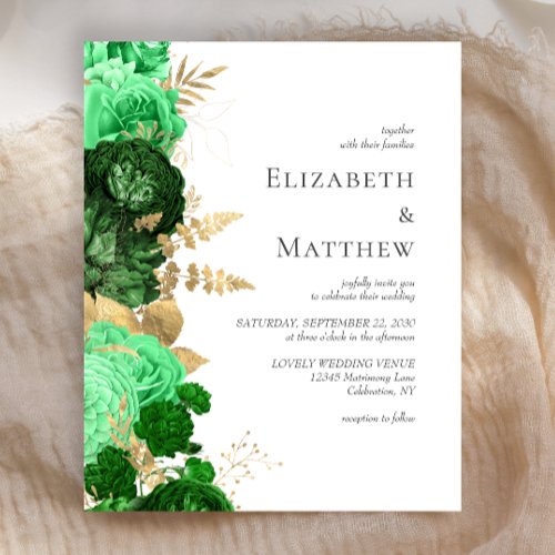 Budget Green Gold Floral Wedding Invitation