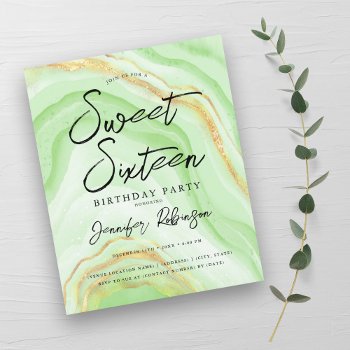 Budget Green Gold Glitter Marble Sweet 16 Invite by Rewards4life at Zazzle