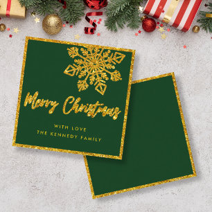 Budget Green Gold Glitter Snowflake Mini Christmas Note Card