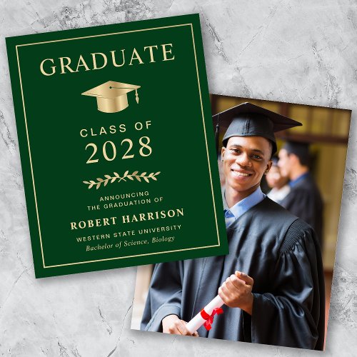 Budget Green Gold Photo Graduation Announcement