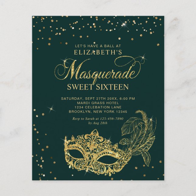 BUDGET Green Gold Photo Masquerade Sweet 16 (Front)