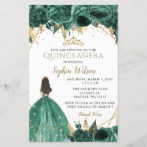 Budget Green Gold Princess Quinceañera Invitation