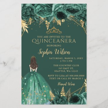 Budget Green Gold Princess Quinceañera Invitation