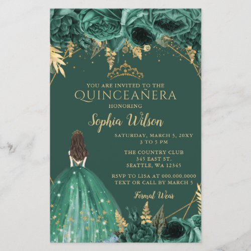 Budget Green Gold Princess Quinceaera Invitation