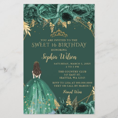 Budget Green Gold Princess Sweet 16 Invitation