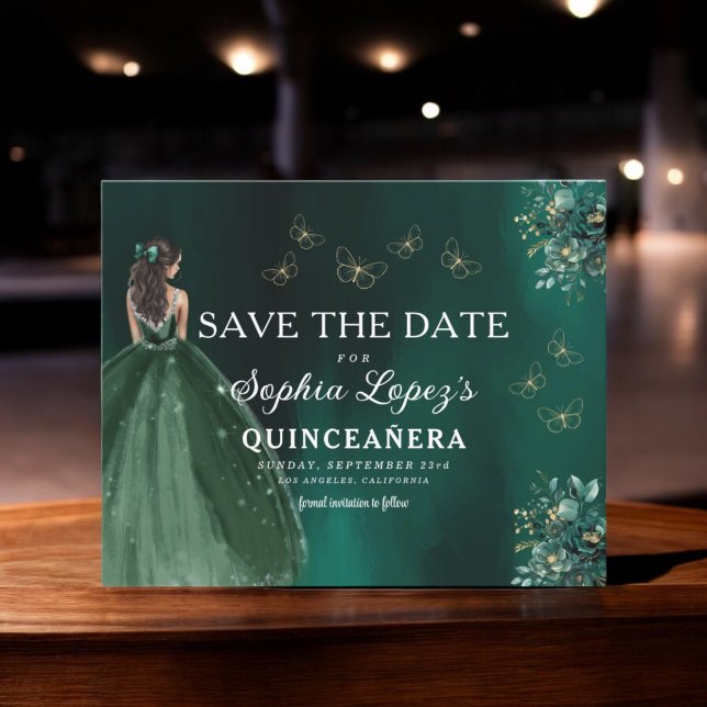 Budget Green Gold Quinceanera Save the Date (Creator Uploaded)