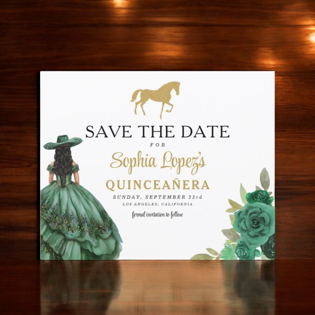 Budget Green Gold Quinceanera Save the Date Flyer (Creator Uploaded)