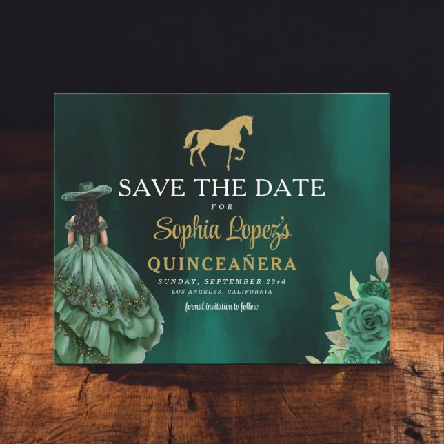 Budget Green Gold Quinceanera Save the Date Flyer (Creator Uploaded)
