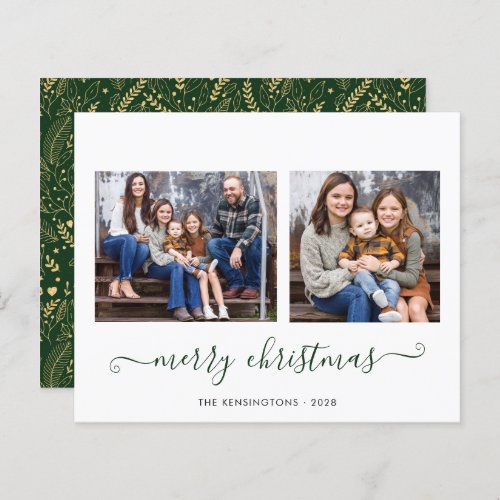 BUDGET Green Gold Script Merry Christmas Photo