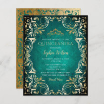 Budget Green Gold Tiara Quinceañera Invitation