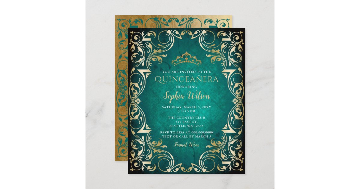 Gold and Sage Green Quince DIY Scroll Invitations