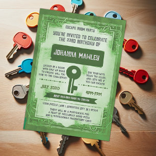 BUDGET Green Grunge Escape Room Birthday Party Invitation