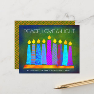 Budget Green Hanukkah Boho Candles Peace Love Card