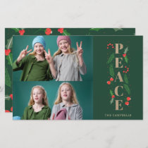 Budget Green Holly Berry Peace Photo Holiday Card