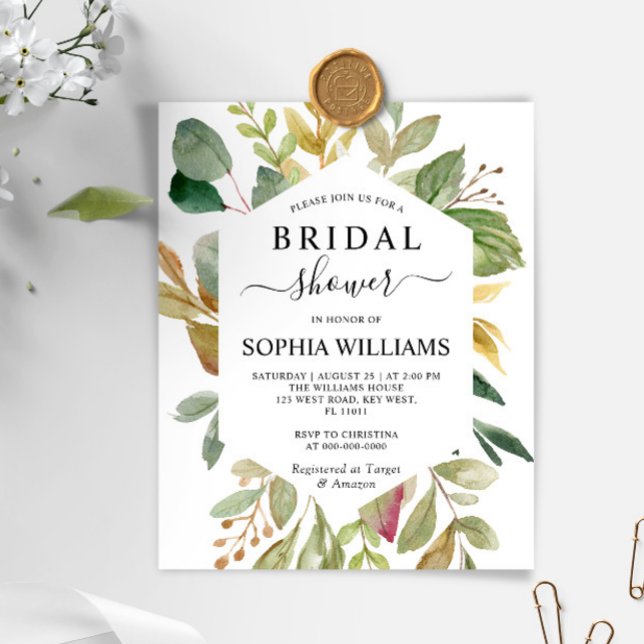 Budget Green Leaves Frame Bridal Shower Invitation (Creator Uploaded)