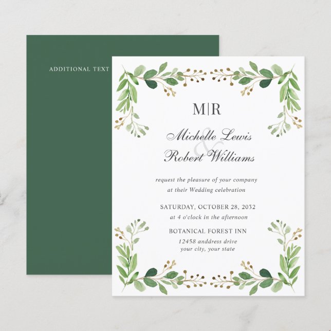 BUDGET Green leaves Summer Spring Garden wedding (Front/Back)