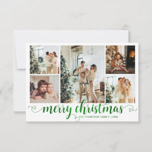 BUDGET Green Merry Christmas Heart Script 5 Photo Note Card