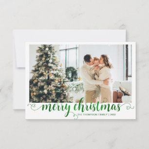 BUDGET Green Merry Christmas Heart Script Photo Note Card