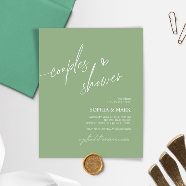 Budget Green Minimalist Couples Shower Invitation (Creator Uploaded)