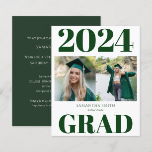 BUDGET Green Modern 2 Photo Grad Announcement Card