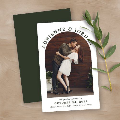 Budget Green Modern Arch Photo Save the Date