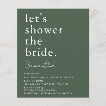 Budget Green Modern Bridal Shower Invitation