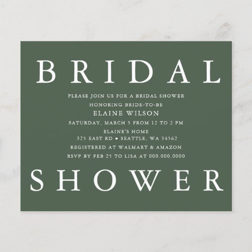 Budget Green Modern Bridal Shower Invitation