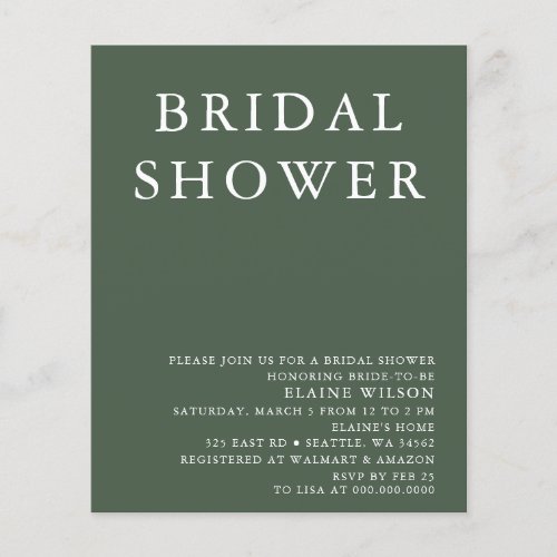 Budget Green Modern Bridal Shower Invitation