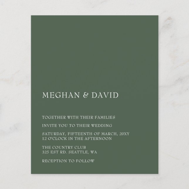 Budget Green Modern Wedding Invitation (Front)