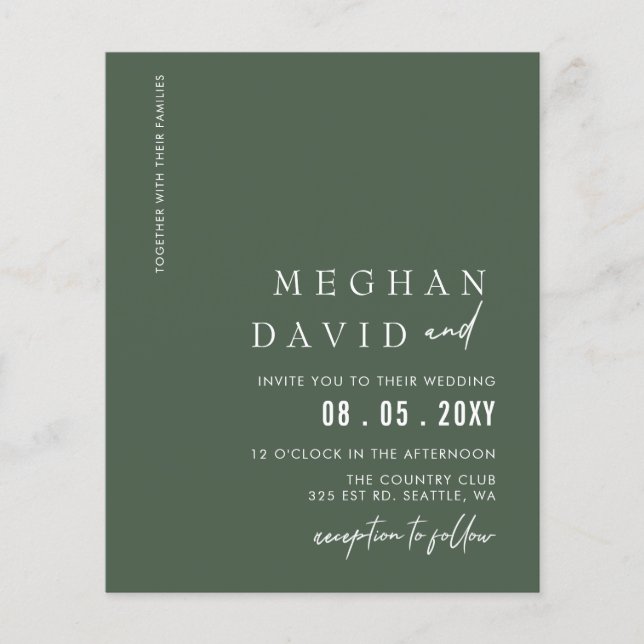 Budget Green Modern Wedding Invitation (Front)