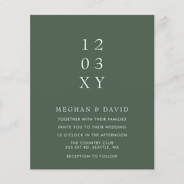 Budget Green Modern Wedding Invitation (Front)