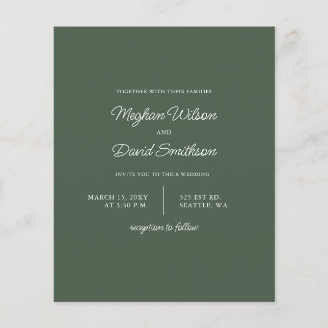Budget Green Modern Wedding Invitation (Front)