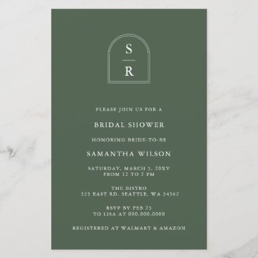 Budget Green Monogram Bridal Shower Invitation