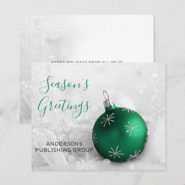 Budget Green Ornament Festive Company Holiday Card (Front/Back)