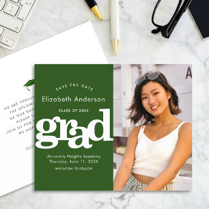 Budget Green Photo Save Date Graduation Invitation