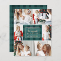 Budget Green Plaid Six Photos Collage Holiday Card