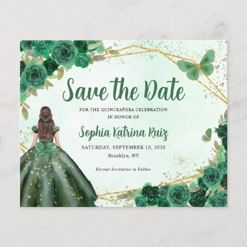 Budget Green Princess Quinceaera Save the Date